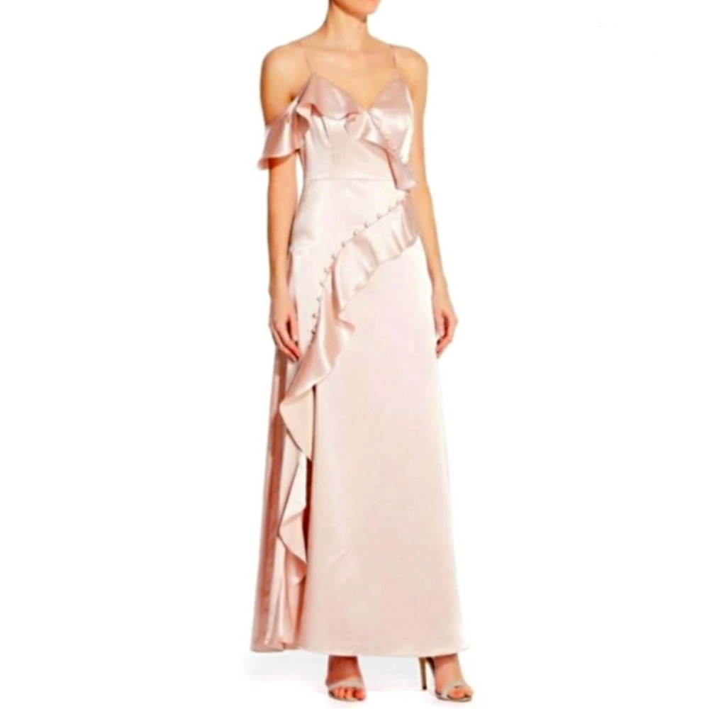 Aidan Mattox Liquid Satin Flounce Dress Sz 6 Blush